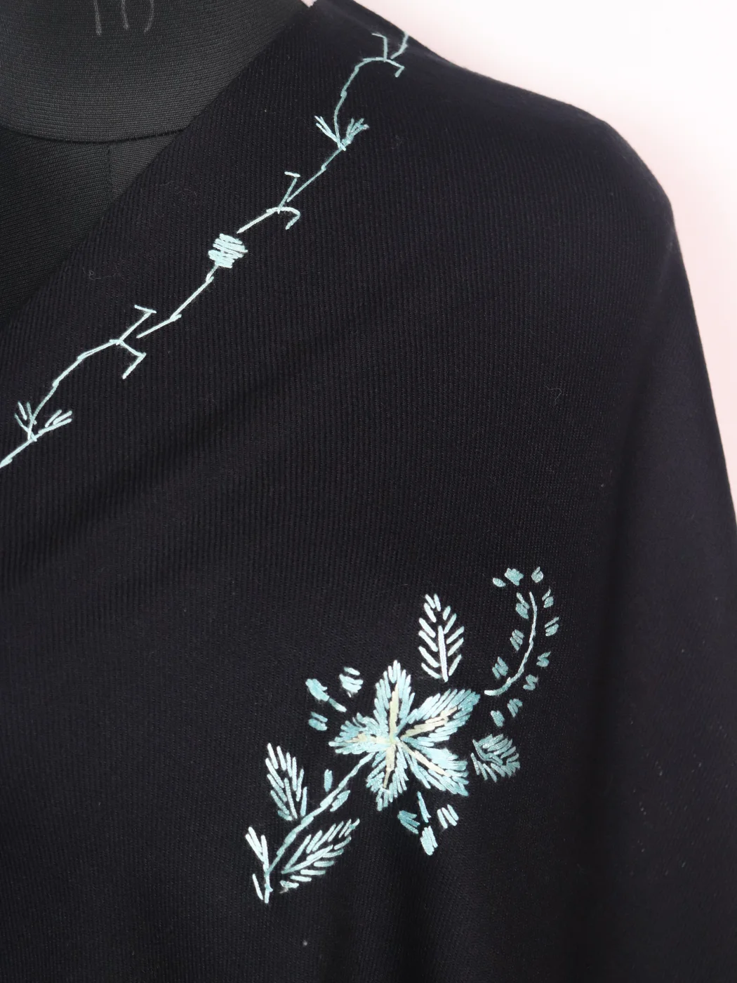 Sadiqa Kashmiri Shawl with Hand Sozni Embroidery in Black Cashmilon - Image 3
