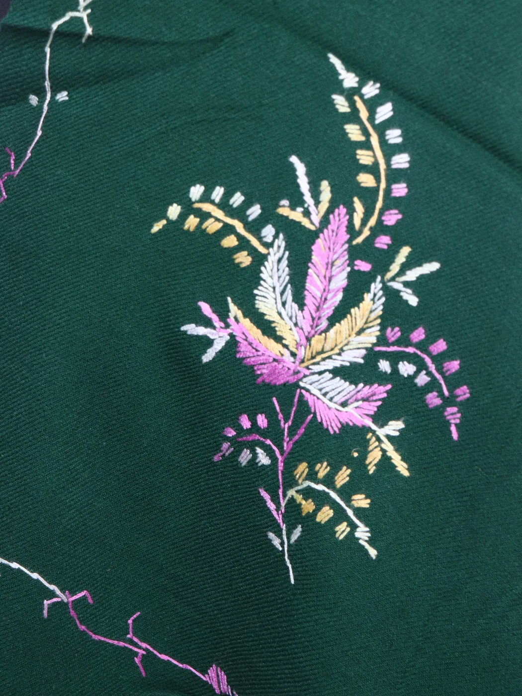 Gulrukh Kashmiri Shawl with Green Cashmilon and Hand Sozni Embroidery - Image 3