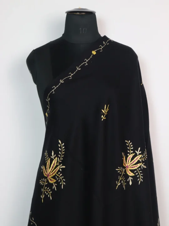 Sakeena Kashmiri Shawl in Black Cashmilon with Hand Sozni Embroidery - Image 2