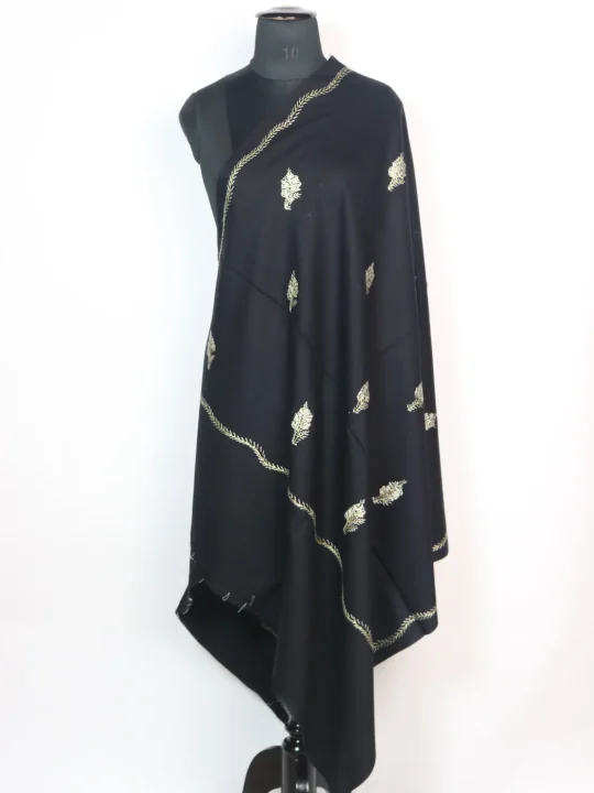 Gulbadan Kashmiri Shawl in Black Cashmilon with Hand Sozni Embroidery