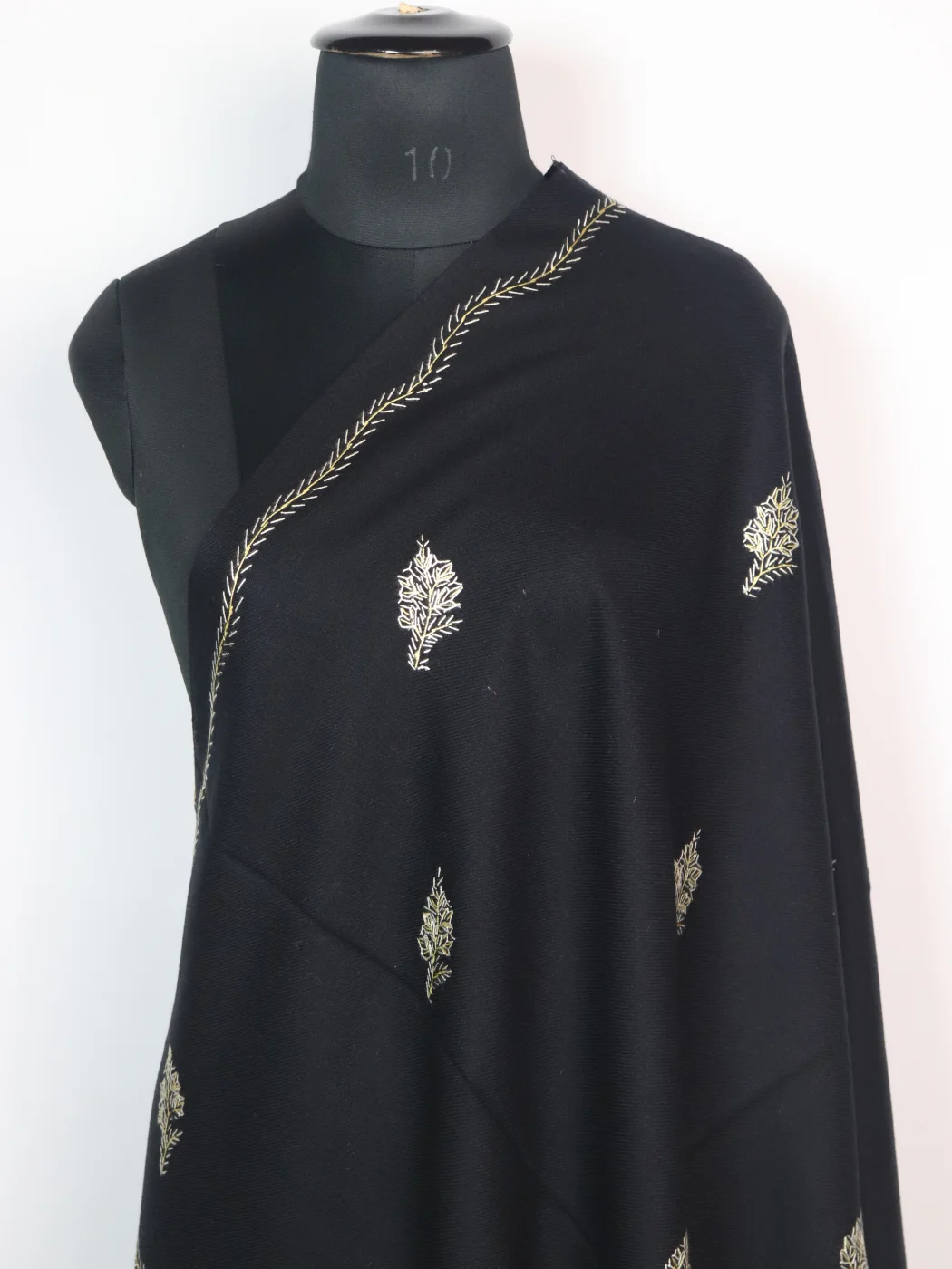 Gulbadan Kashmiri Shawl in Black Cashmilon with Hand Sozni Embroidery - Image 2