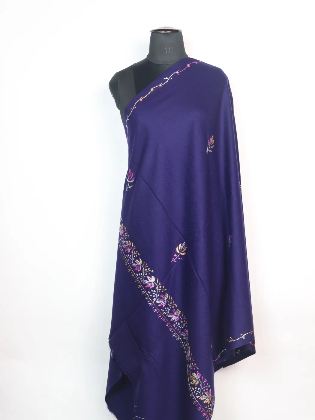 Sarwa Kashmiri Shawl in Deep Blue Cashmilon with Hand Sozni Embroidery