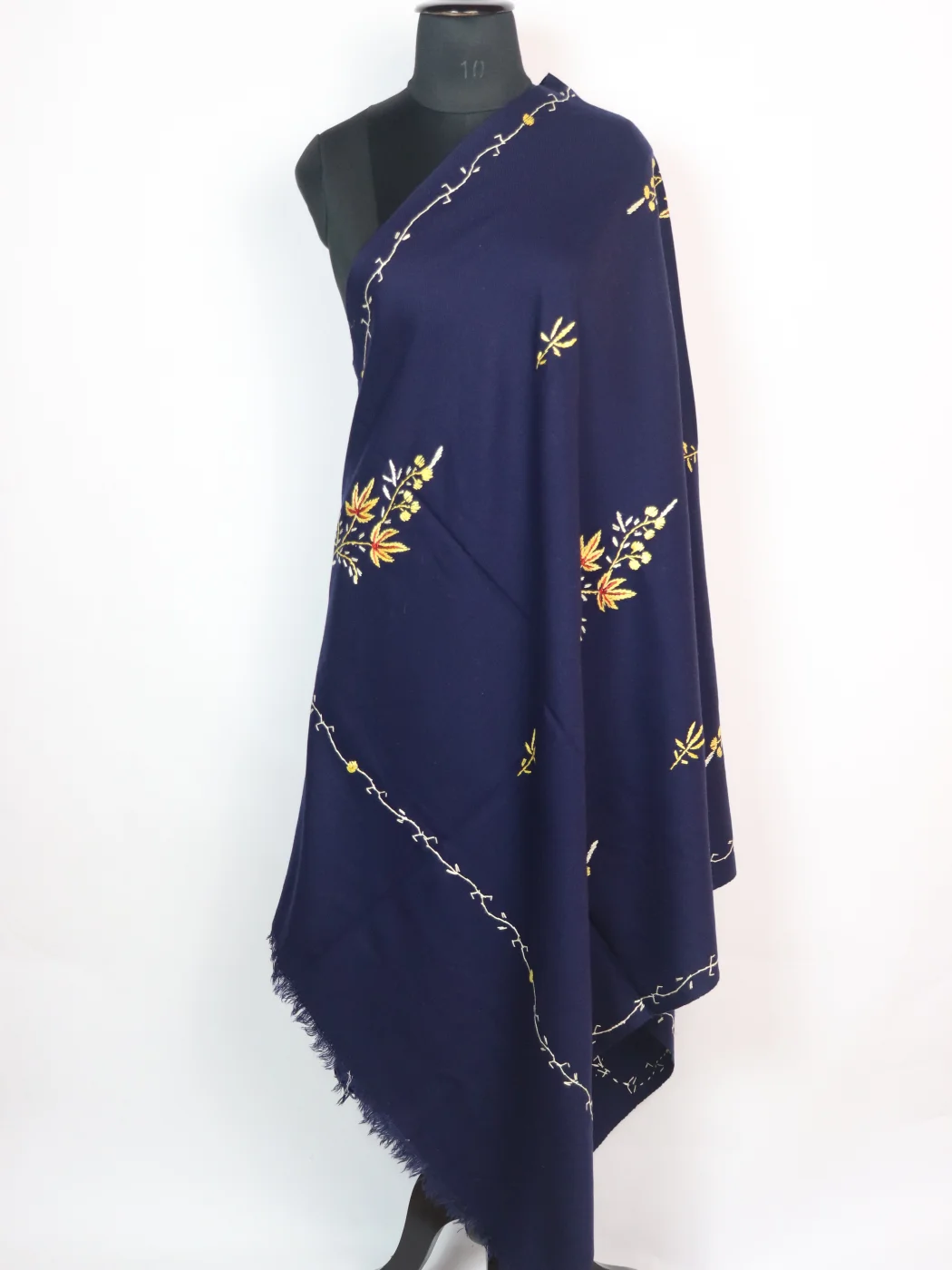 Kashmiri Shawl in Deep Blue Cashmilon with Hand Sozni Embroidery | Suhaila