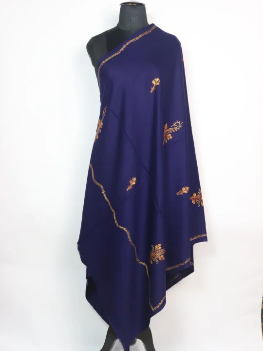 Kashmiri Shawl in Deep Blue Cashmilon with Hand Sozni Embroidery | Inshirah