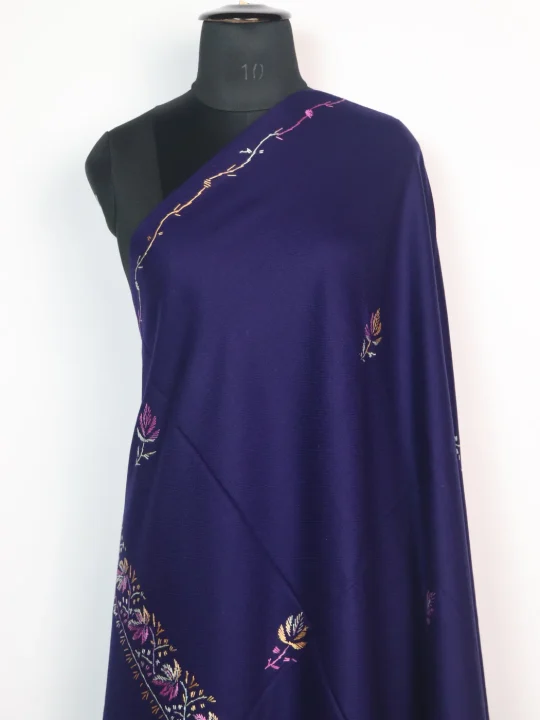 Sarwa Kashmiri Shawl in Deep Blue Cashmilon with Hand Sozni Embroidery - Image 2