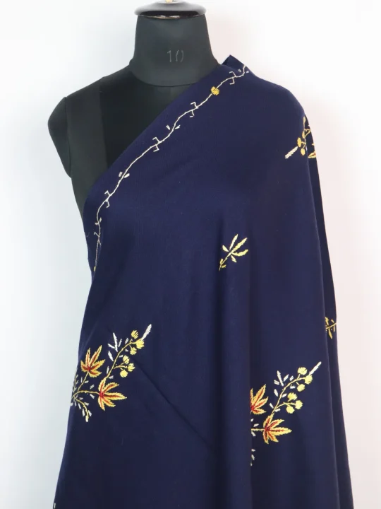 Kashmiri Shawl in Deep Blue Cashmilon with Hand Sozni Embroidery | Suhaila - Image 2