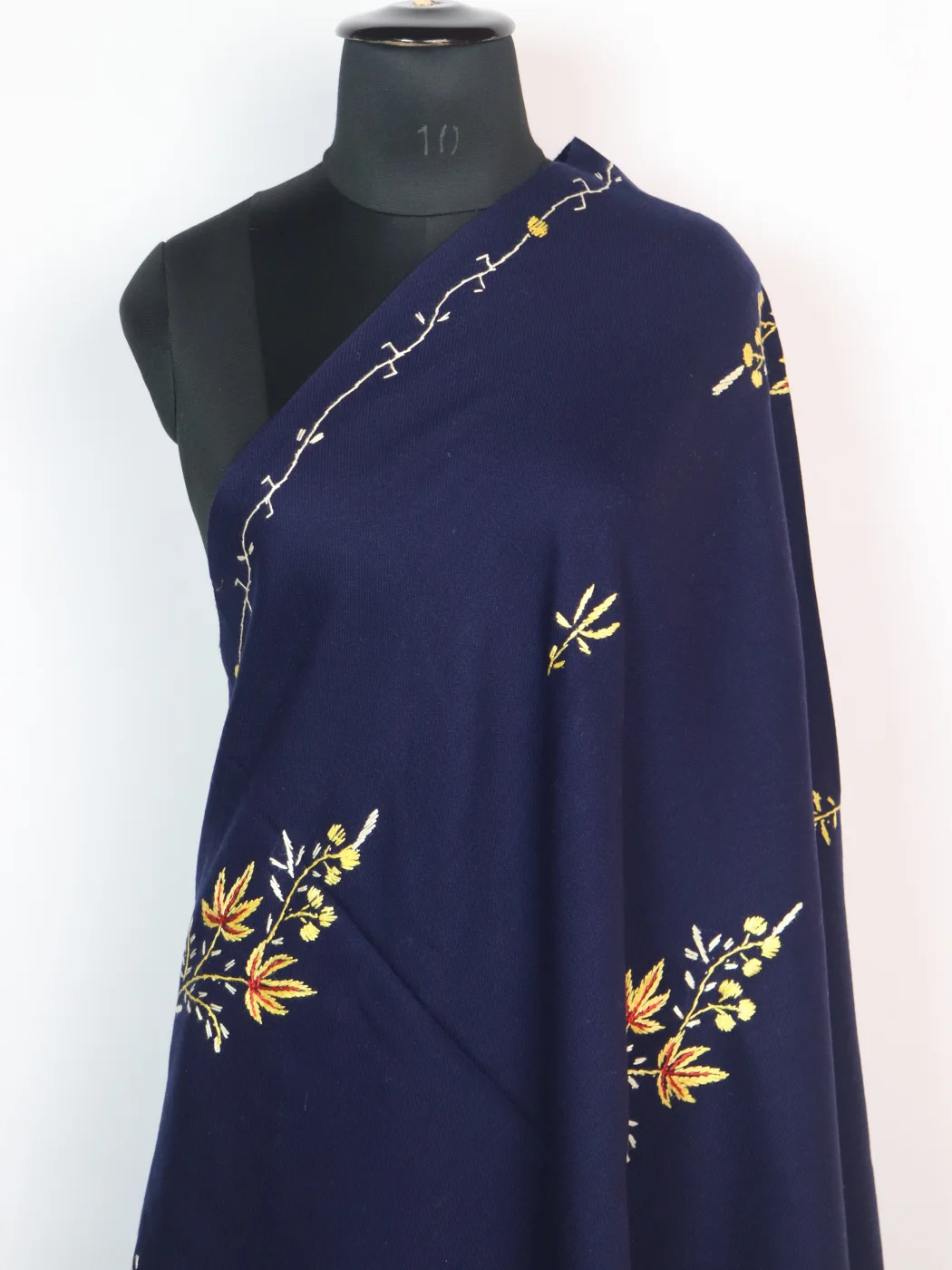 Kashmiri Shawl in Deep Blue Cashmilon with Hand Sozni Embroidery | Suhaila - Image 2