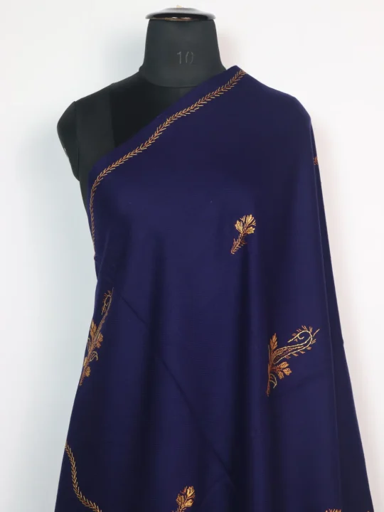 Kashmiri Shawl in Deep Blue Cashmilon with Hand Sozni Embroidery | Inshirah - Image 2