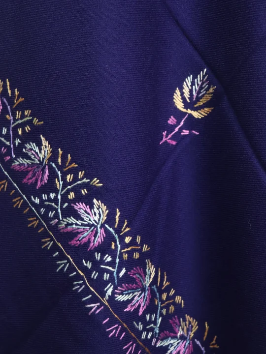 Sarwa Kashmiri Shawl in Deep Blue Cashmilon with Hand Sozni Embroidery - Image 3