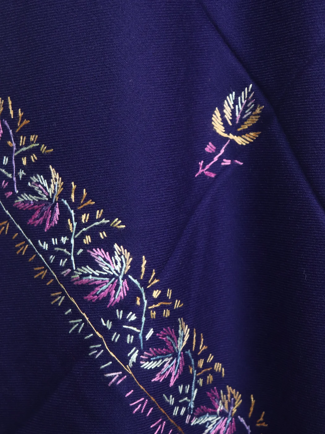 Sarwa Kashmiri Shawl in Deep Blue Cashmilon with Hand Sozni Embroidery - Image 3