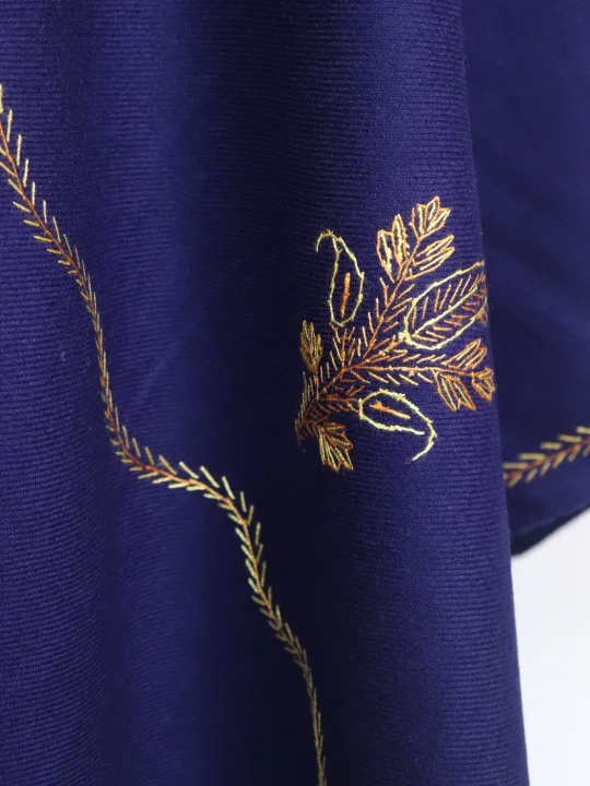 Kashmiri Shawl in Deep Blue Cashmilon with Hand Sozni Embroidery | Inshirah - Image 3