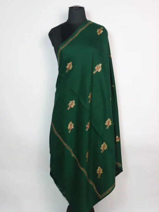 Nawal Kashmiri Shawl with Hand Sozni Embroidery In Green Cashmilon