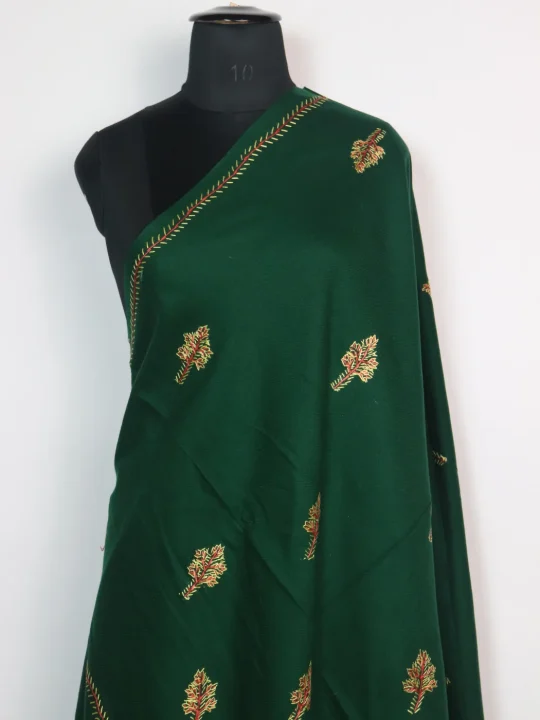 Nawal Kashmiri Shawl with Hand Sozni Embroidery In Green Cashmilon - Image 2