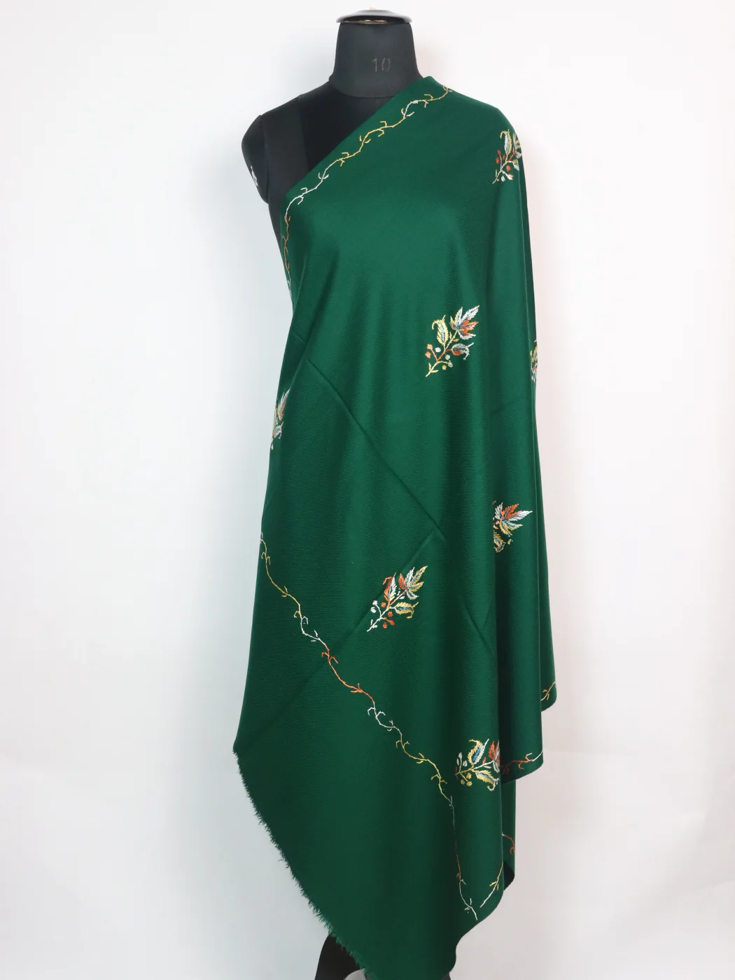Kashmiri Shawl in Green Cashmilon with Hand Sozni Embroidery | Iffat