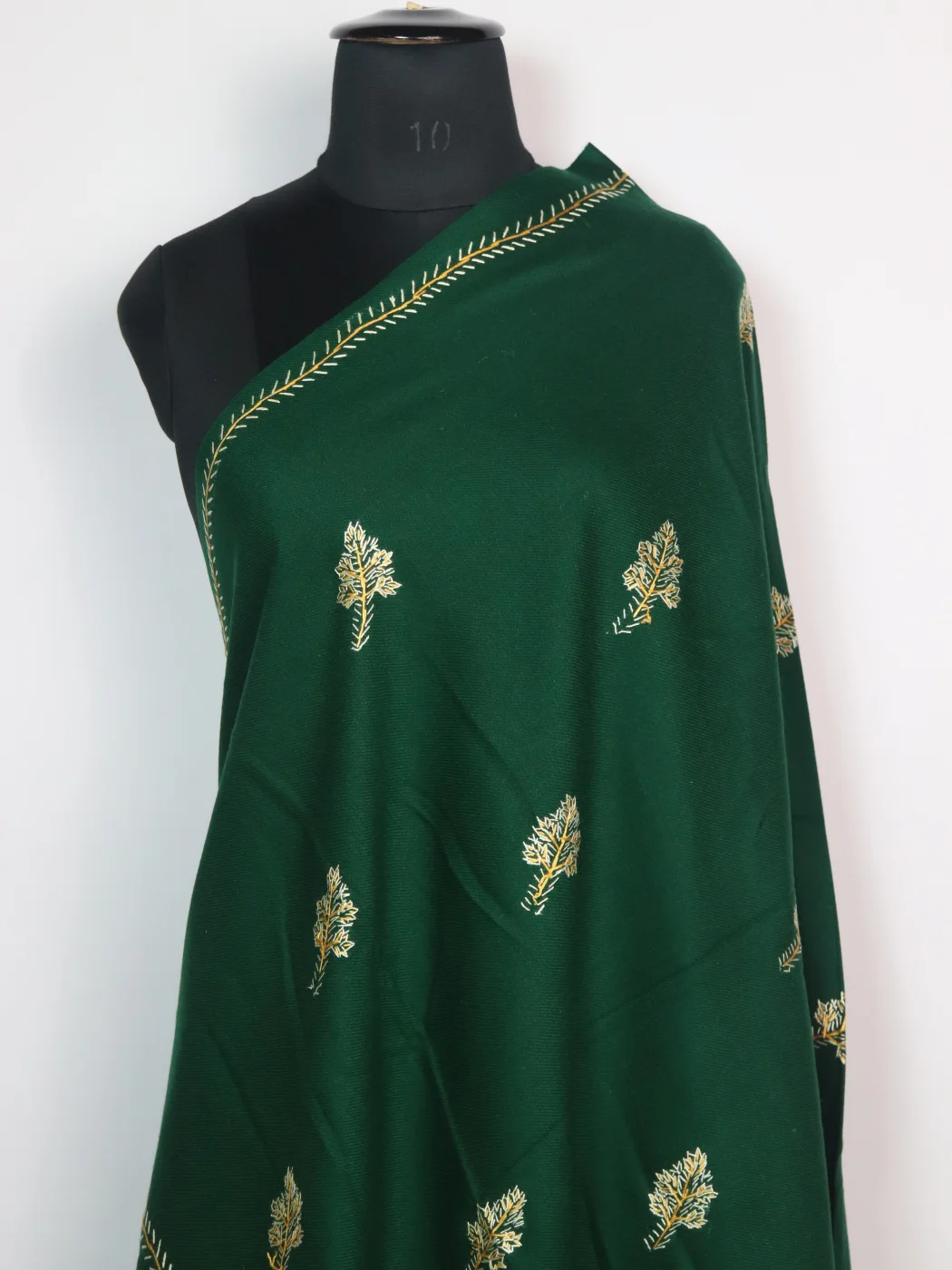 Farkhanda Kashmiri Shawl in Dark Green Cashmilon with Hand Sozni Embroidery - Image 2