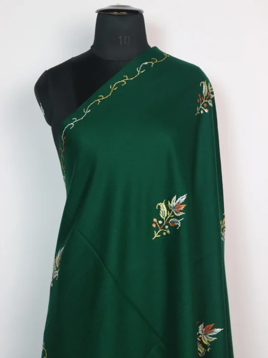 Kashmiri Shawl in Green Cashmilon with Hand Sozni Embroidery | Iffat - Image 2