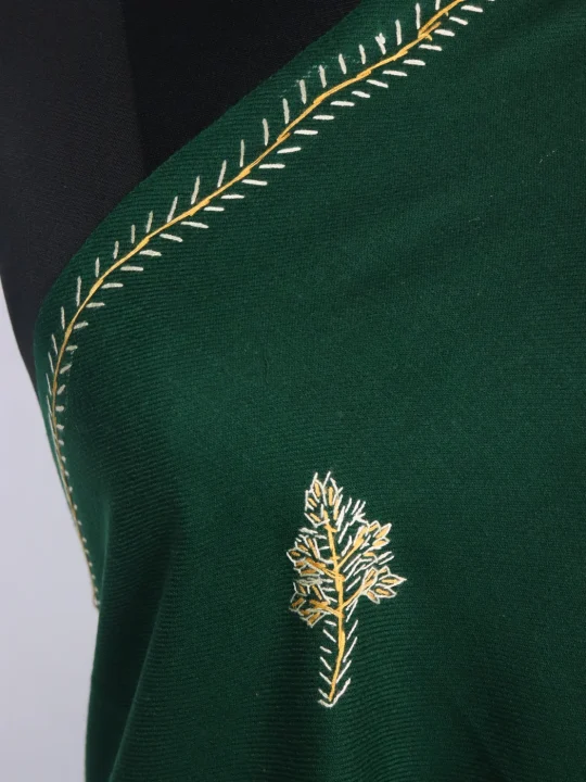 Farkhanda Kashmiri Shawl in Dark Green Cashmilon with Hand Sozni Embroidery - Image 3