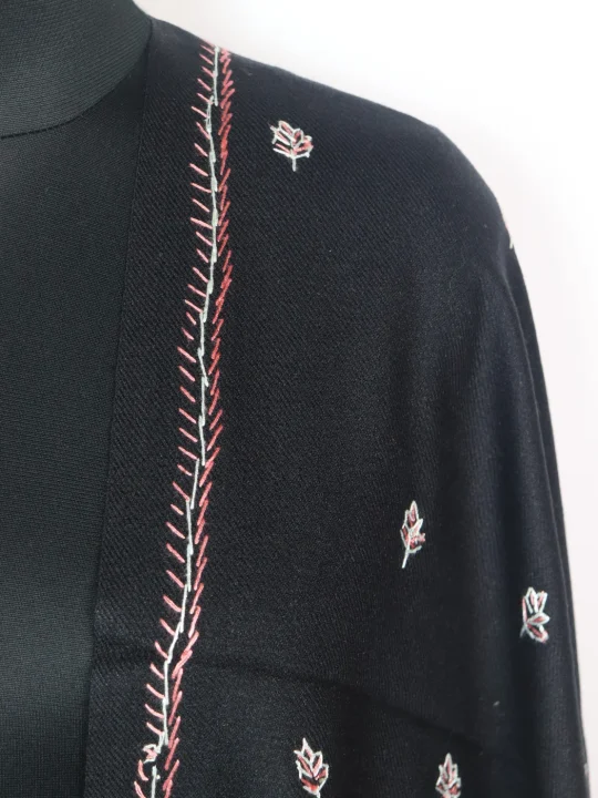 Nighat Kashmiri Shawl in Cashmilon with Hand Sozni Embroidery | Green - Image 3