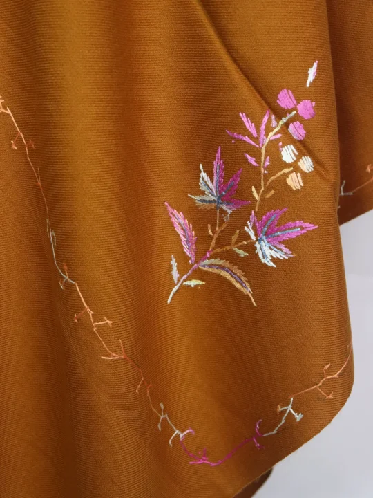 Kashmiri Shawl in Cashmilon with Hand Sozni Embroidery in Mustard | Nashwa - Image 3