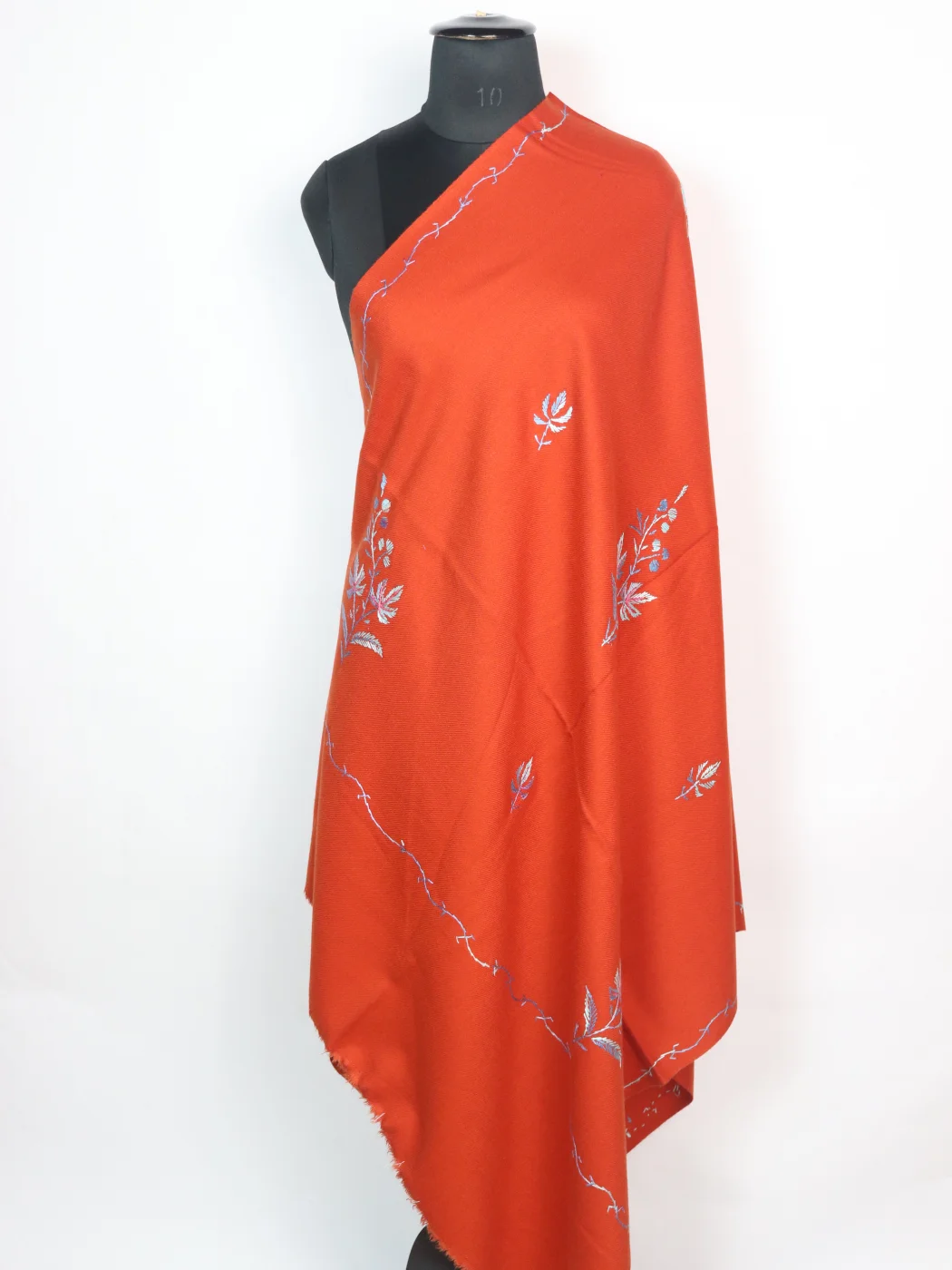 Warda Kashmiri Shawl in Rust Orange Cashmilon with Hand Sozni Embroidery