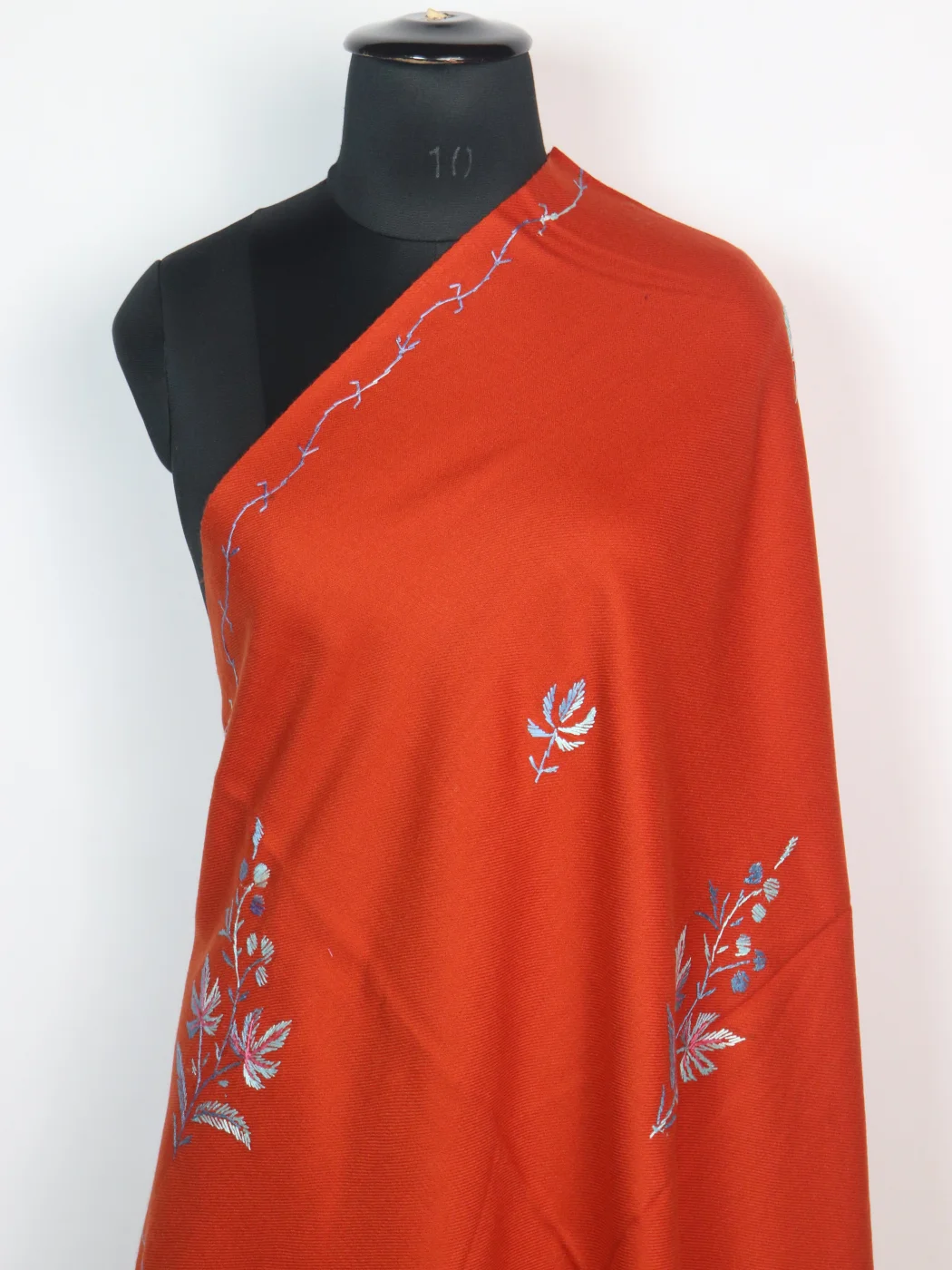 Warda Kashmiri Shawl in Rust Orange Cashmilon with Hand Sozni Embroidery - Image 2