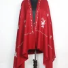 Wine Kashmiri Shawl with Hand Sozni Embroidery in Cashmilon | Wajeeha