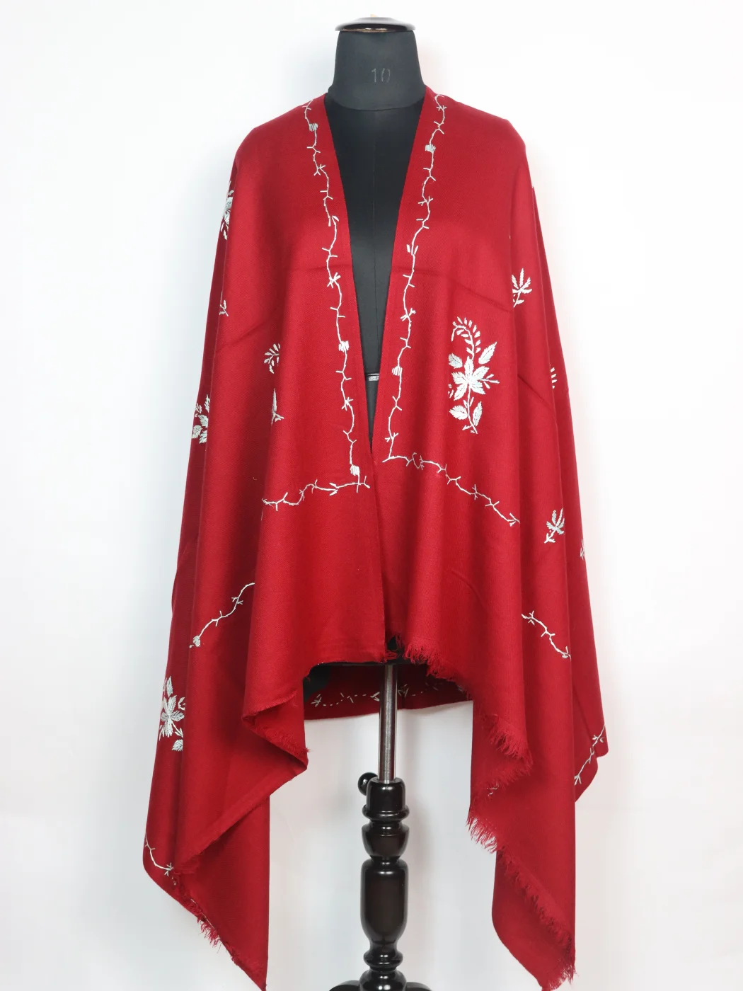 Wine Kashmiri Shawl with Hand Sozni Embroidery in Cashmilon | Wajeeha