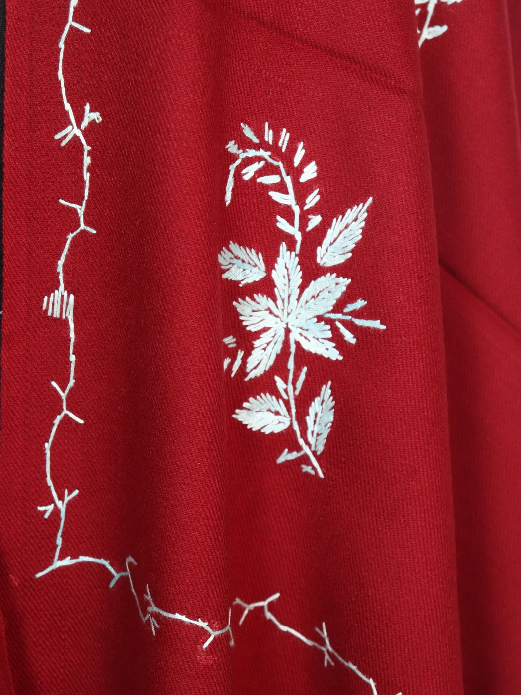 Wine Kashmiri Shawl with Hand Sozni Embroidery in Cashmilon | Wajeeha - Image 3