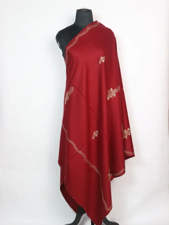 Kashmiri Shawl in Maroon Cashmilon with Hand Sozni Embroidery | Mastaan