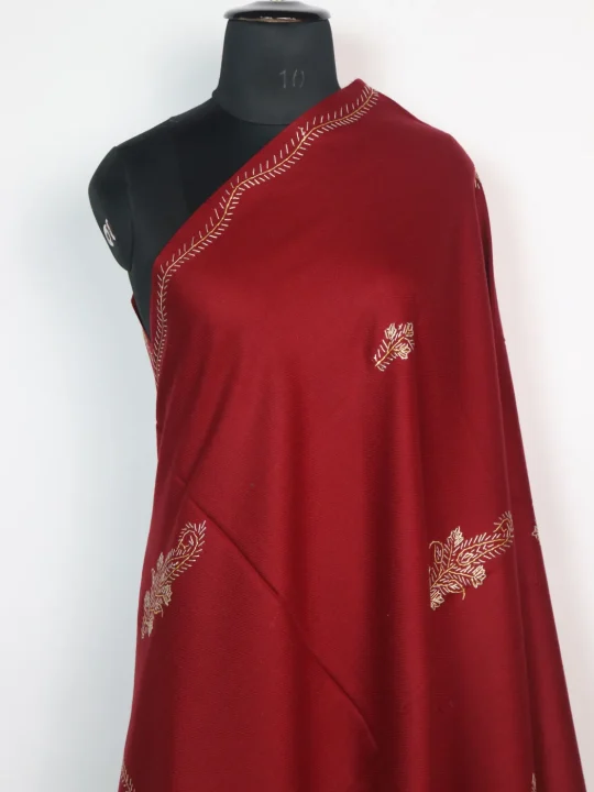 Kashmiri Shawl in Maroon Cashmilon with Hand Sozni Embroidery | Mastaan - Image 2