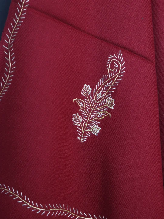 Kashmiri Shawl in Maroon Cashmilon with Hand Sozni Embroidery | Mastaan - Image 3