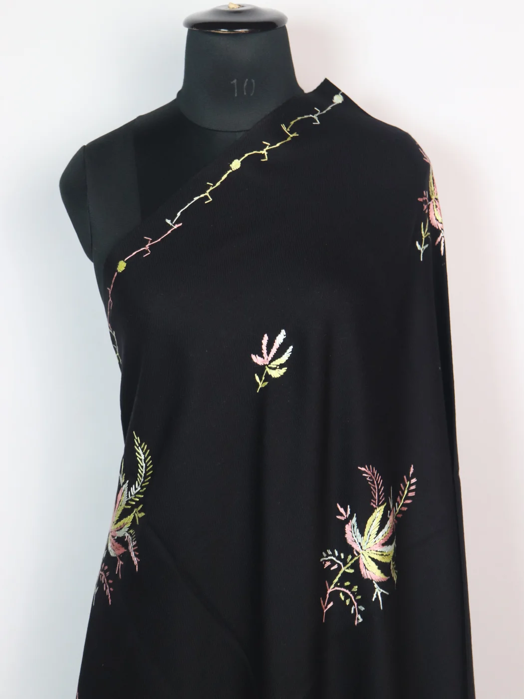 Mubashira Kashmiri Shawl with Hand Sozni Embroidery in Black Cashmilon - Image 2