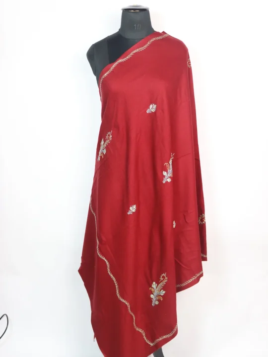 Khurshida Kashmiri Shawl With Hand Sozni Embroidery in Red Cashmilon