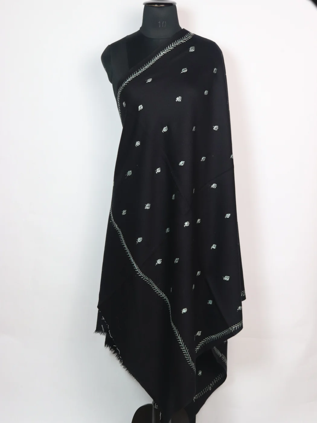 Kashmiri Shawl in Black Cashmilon with Hand Sozni Embroidery | Nayab