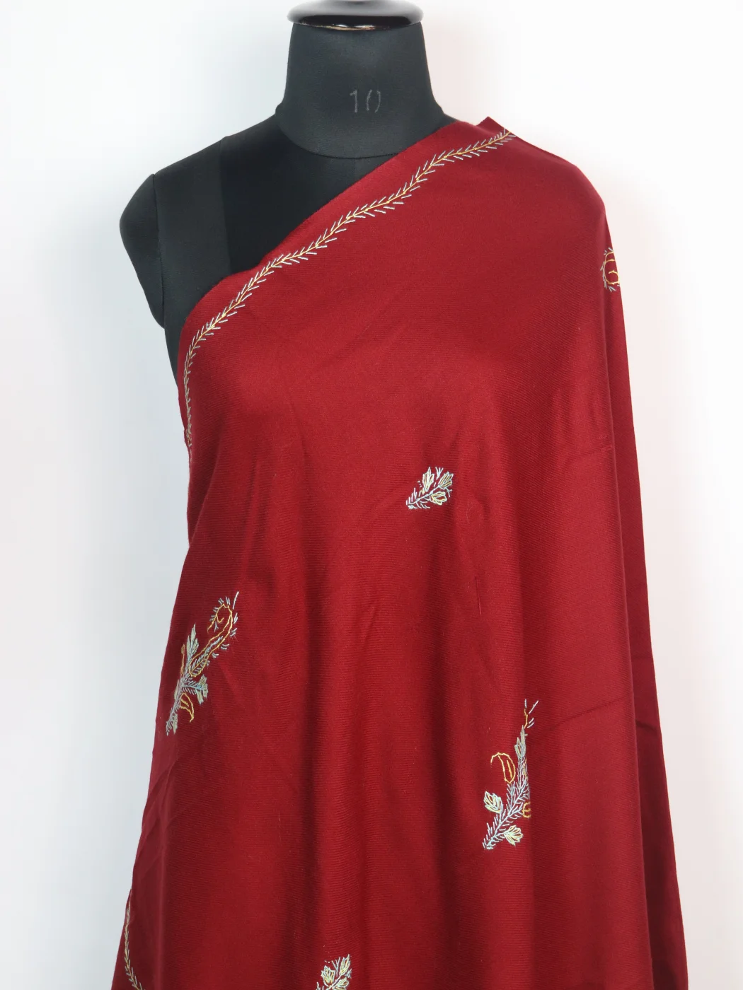 Khurshida Kashmiri Shawl With Hand Sozni Embroidery in Red Cashmilon - Image 2