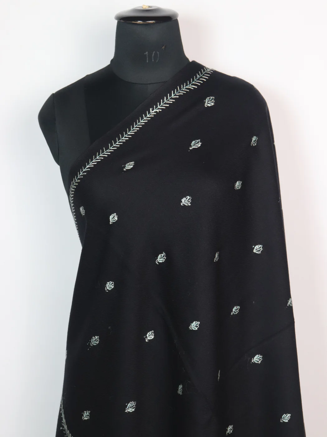 Kashmiri Shawl in Black Cashmilon with Hand Sozni Embroidery | Nayab - Image 2
