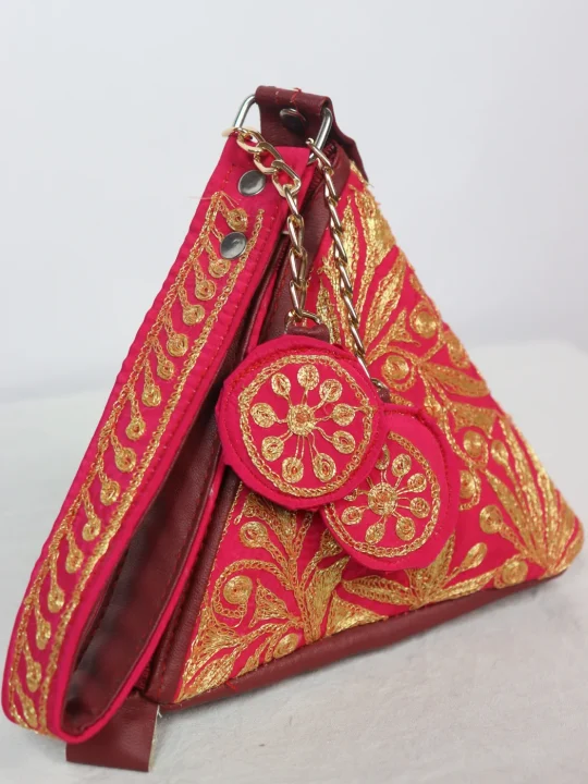 Amina Kashmiri Silk Triangle Bag With Botte Tilla Work | Pink - Image 2