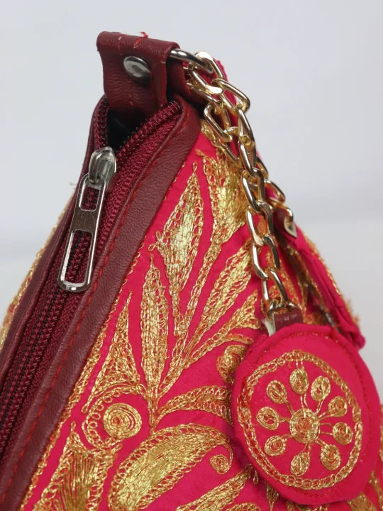 Amina Kashmiri Silk Triangle Bag With Botte Tilla Work | Pink - Image 3