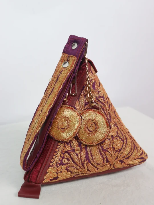 Inaya Kashmiri Silk Triangle Bag With Botte Tilla Work | Wine - Image 2