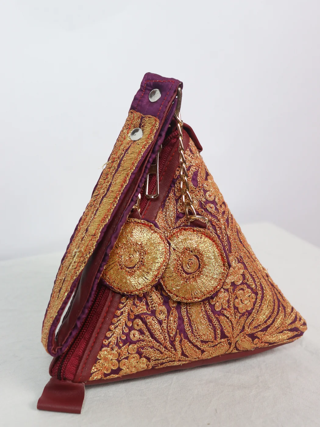 Inaya Kashmiri Silk Triangle Bag With Botte Tilla Work | Wine - Image 2