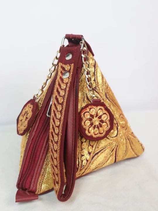 Samira Kashmiri Silk Triangle Bag With Botte Tilla Work | Wine