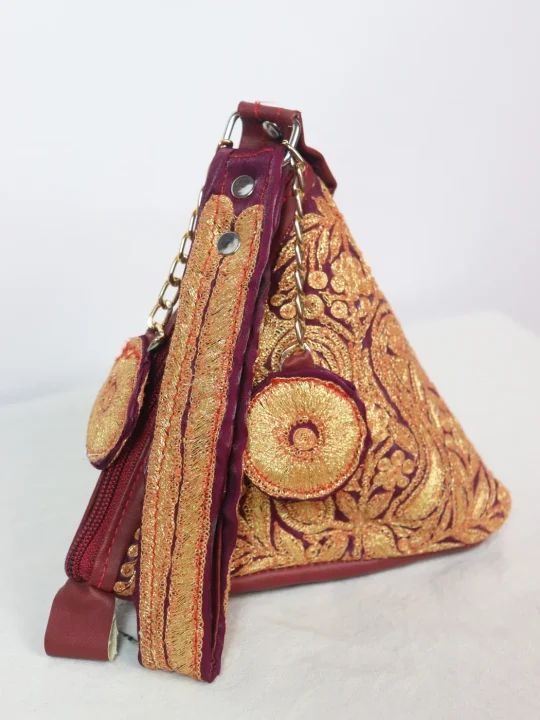 Naila Kashmiri Silk Triangle Bag With Botte Tilla Work | Wine - Image 2