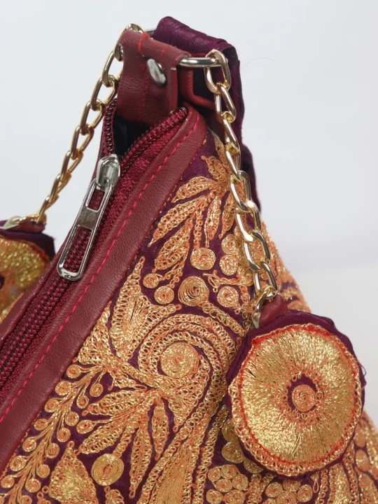 Naila Kashmiri Silk Triangle Bag With Botte Tilla Work | Wine - Image 3