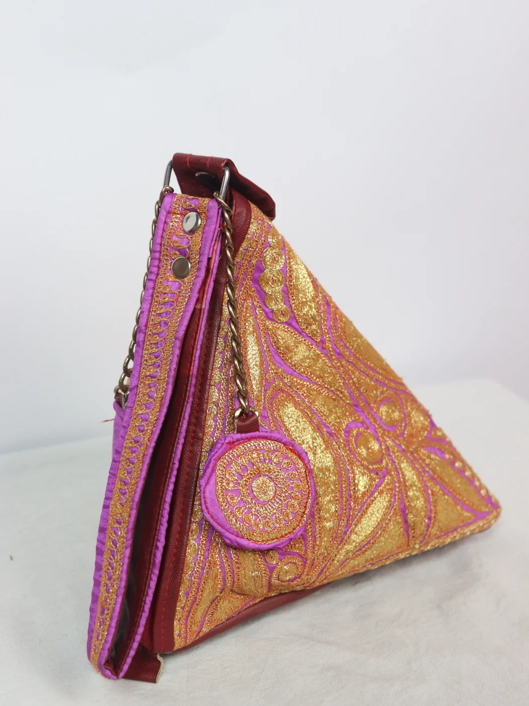 Farah Kashmiri Silk Triangle Bag With Botte Tilla Work | Pink - Image 2
