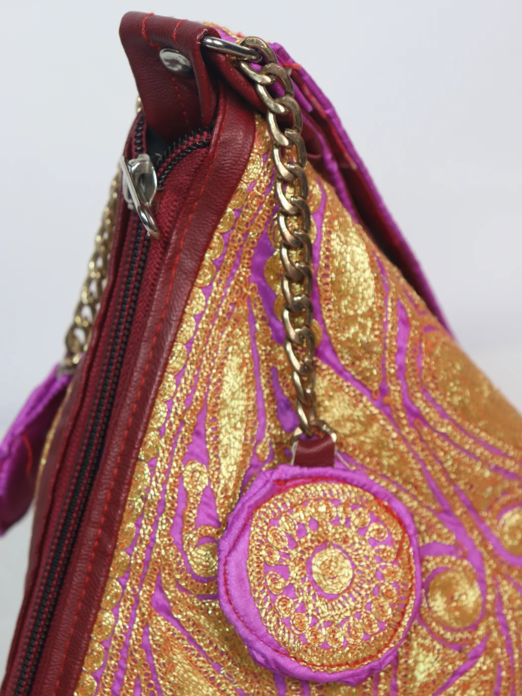 Farah Kashmiri Silk Triangle Bag With Botte Tilla Work | Pink - Image 3