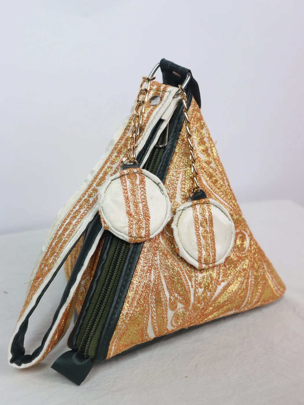 Hiba Kashmiri Silk Triangle Bag With Botte Tilla Work | White - Image 2