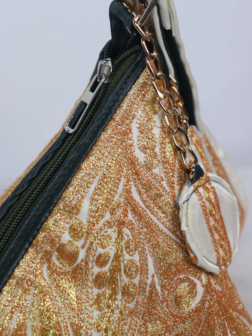 Hiba Kashmiri Silk Triangle Bag With Botte Tilla Work | White - Image 3