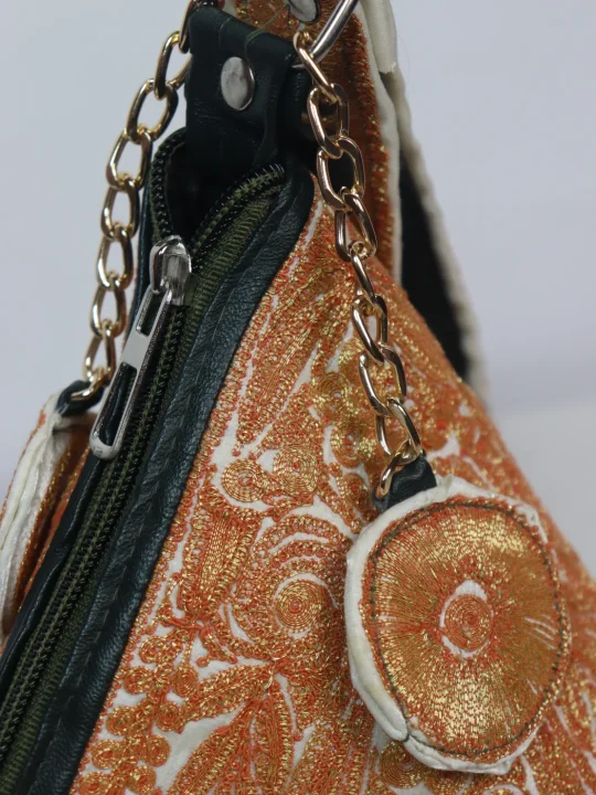 Noor Kashmiri Silk Triangle Bag With Botte Tilla Work | White - Image 3