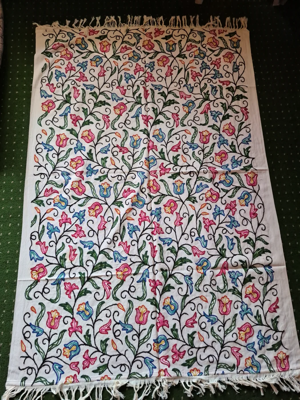 Madiha Kashmiri Sofa Throw Cover In Hand Crewel Embroidery - Image 2