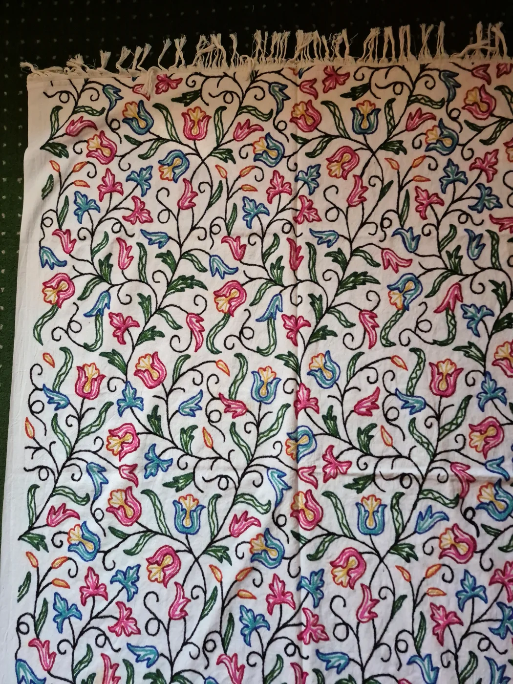 Madiha Kashmiri Sofa Throw Cover In Hand Crewel Embroidery - Image 3